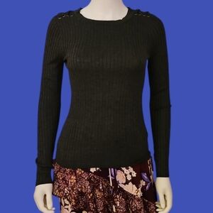 3/$30 PINK REPUBLIC Dark Gray Ribbed Knit Lace Up Shoulders Sweater